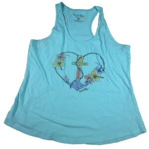 Salt‎ Life Shirt Women's Large Tank Top Blue Anchor Tropical Floral Beach